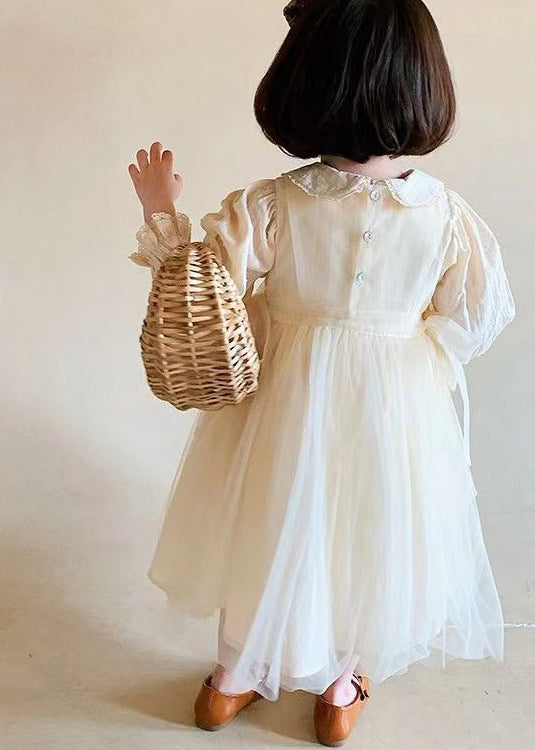 Beige Peter Pan Collar Patchwork Tulle Baby Princess Dresses Fall