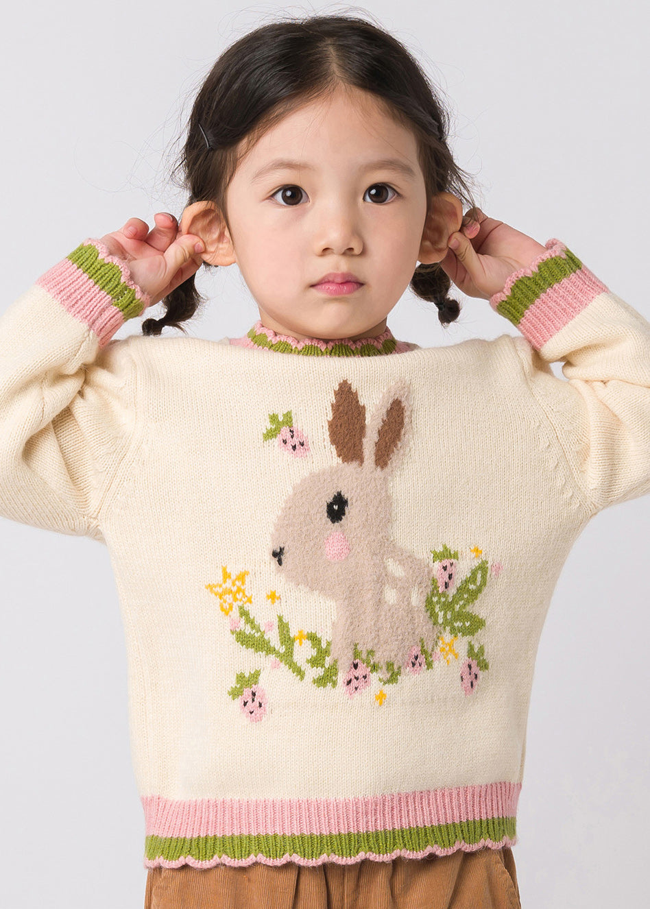 Beige Peter Pan Collar Thick Print Cotton Knit Knit Sweaters Spring