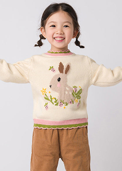 Beige Peter Pan Collar Thick Print Cotton Knit Knit Sweaters Spring