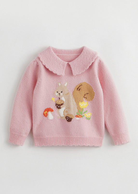 Beige Peter Pan Collar Thick Print Cotton Knit Knit Sweaters Spring