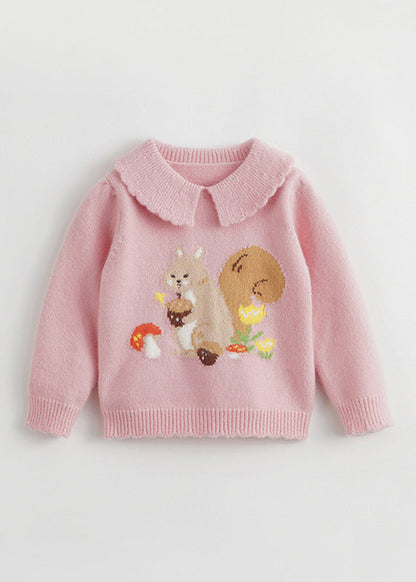 Beige Peter Pan Collar Thick Print Cotton Knit Knit Sweaters Spring