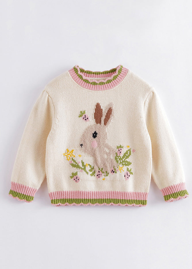 Beige Peter Pan Collar Thick Print Cotton Knit Knit Sweaters Spring
