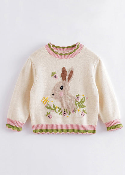 Beige Peter Pan Collar Thick Print Cotton Knit Knit Sweaters Spring