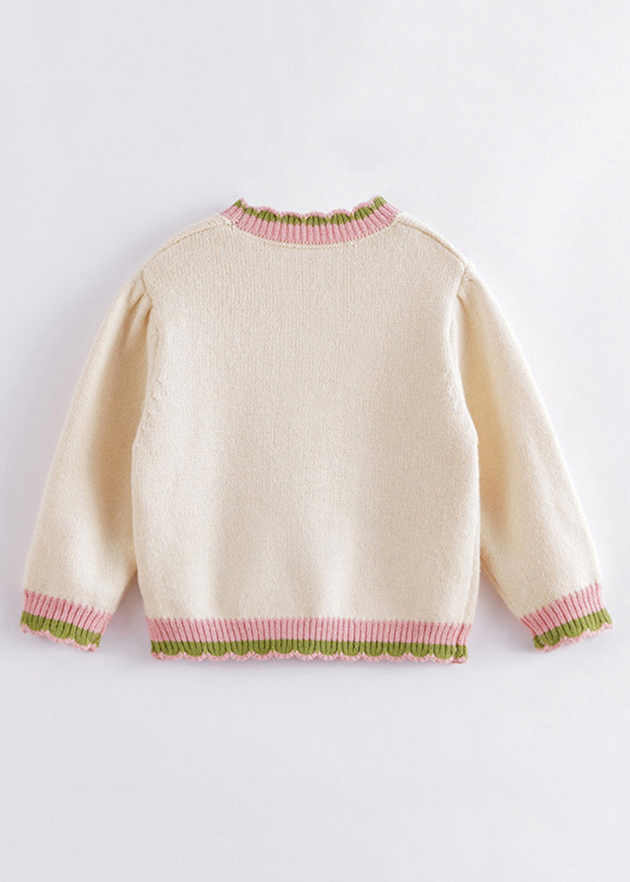 Beige Peter Pan Collar Thick Print Cotton Knit Knit Sweaters Spring