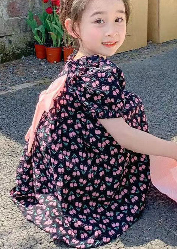 Black Ruffled Print Patchwork Chiffon Baby Princess Dress Summer