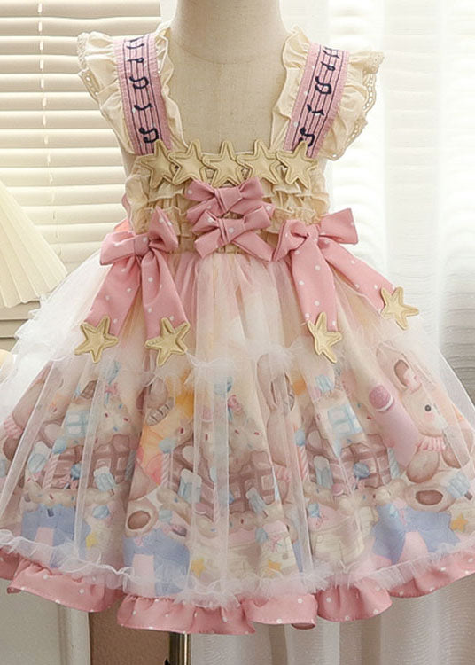 Blue Ruffled Print Bow Patchwork Chiffon Baby Dresses Summer