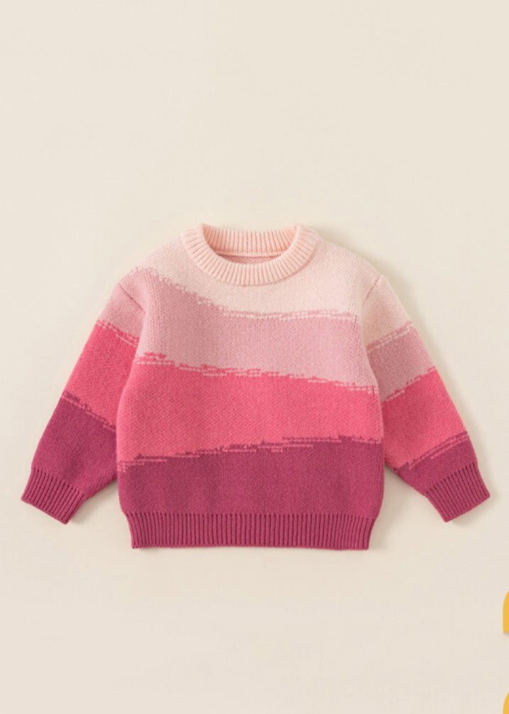Pink O-neck Thick Cotton Knit Sweaters Spring