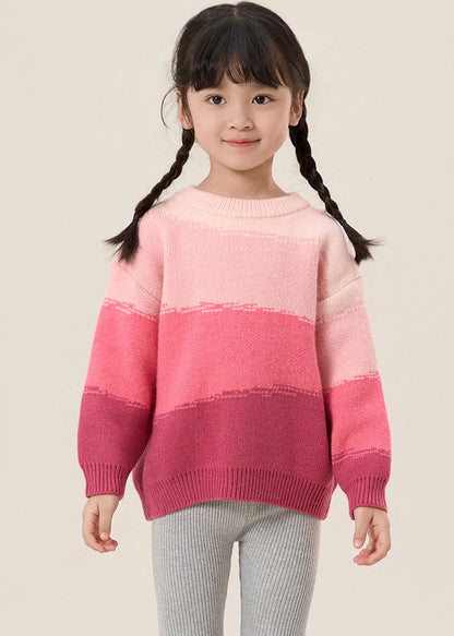 Pink O-neck Thick Cotton Knit Sweaters Spring
