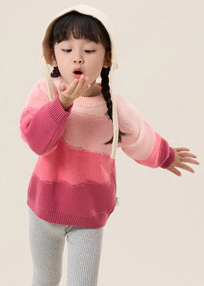 Pink O-neck Thick Cotton Knit Sweaters Spring