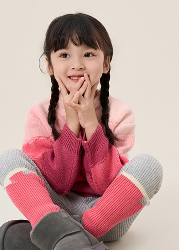 Pink O-neck Thick Cotton Knit Sweaters Spring