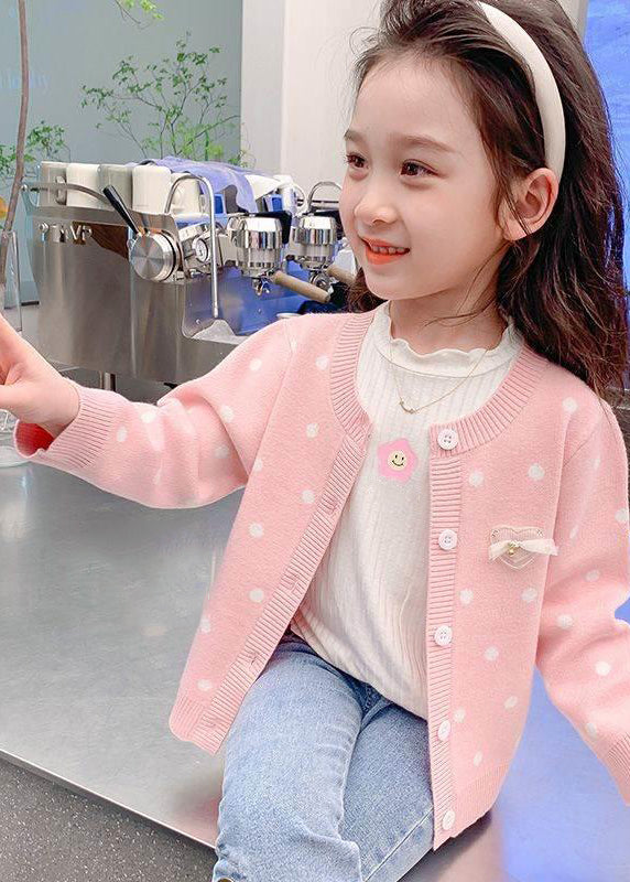 Camel Dot Button Cotton Knit Kids Cardigans Spring