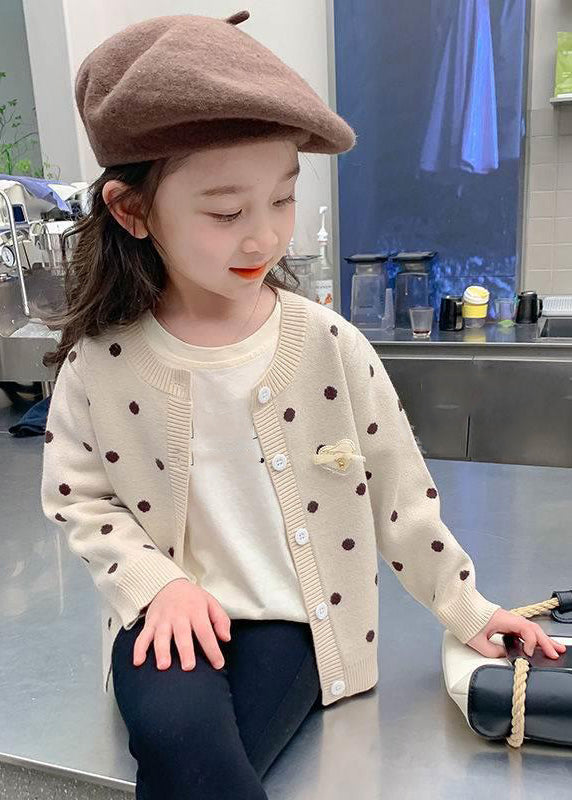 Camel Dot Button Cotton Knit Kids Cardigans Spring