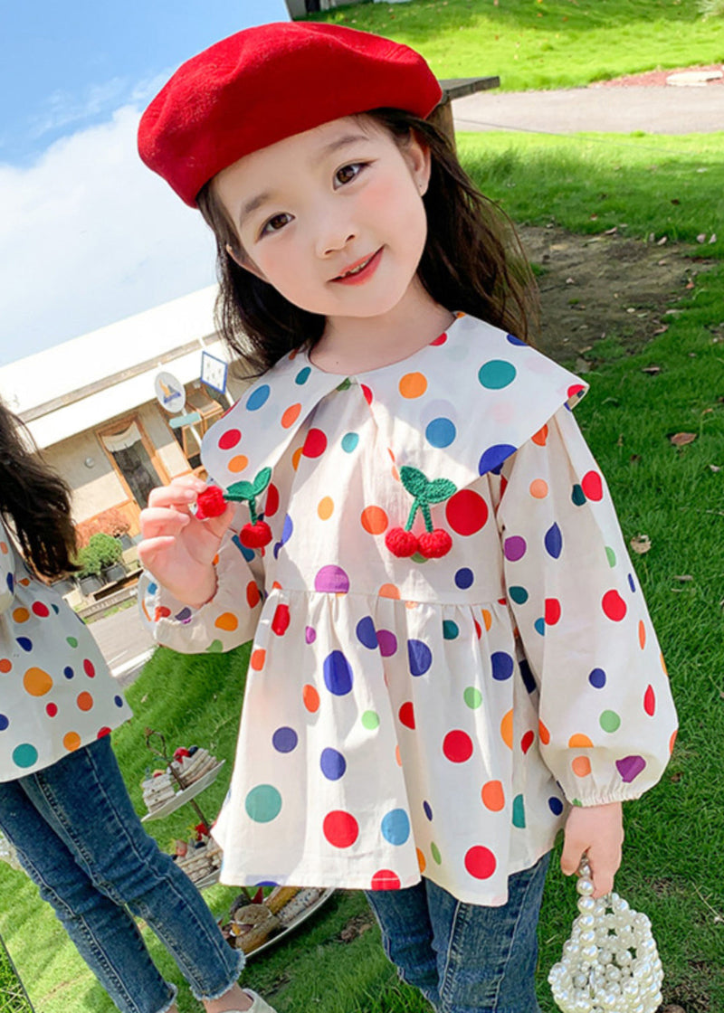 Peter Pan Collar Dot Cotton Tops Long Sleeve
