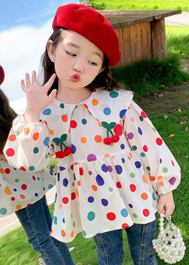 Peter Pan Collar Dot Cotton Tops Long Sleeve