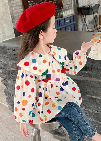 Lovely Peter Pan Collar Dot Cotton Girls Tops Long Sleeve