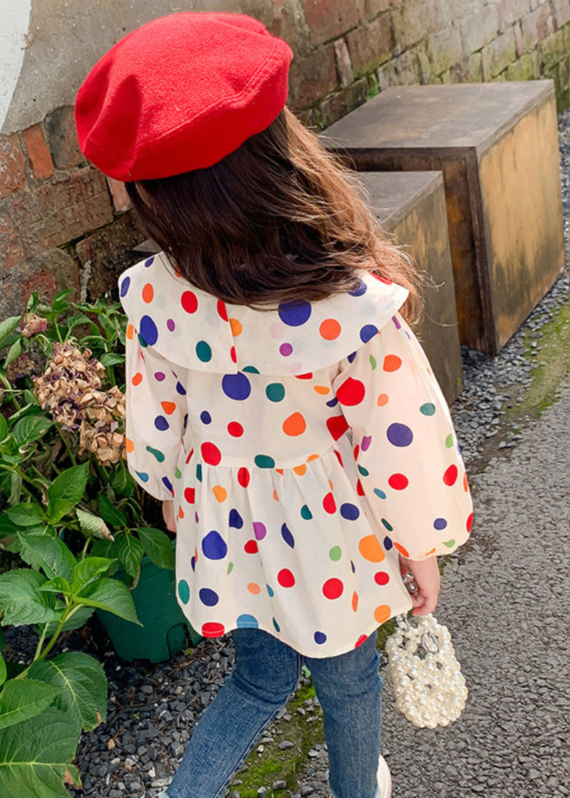 Peter Pan Collar Dot Cotton Tops Long Sleeve