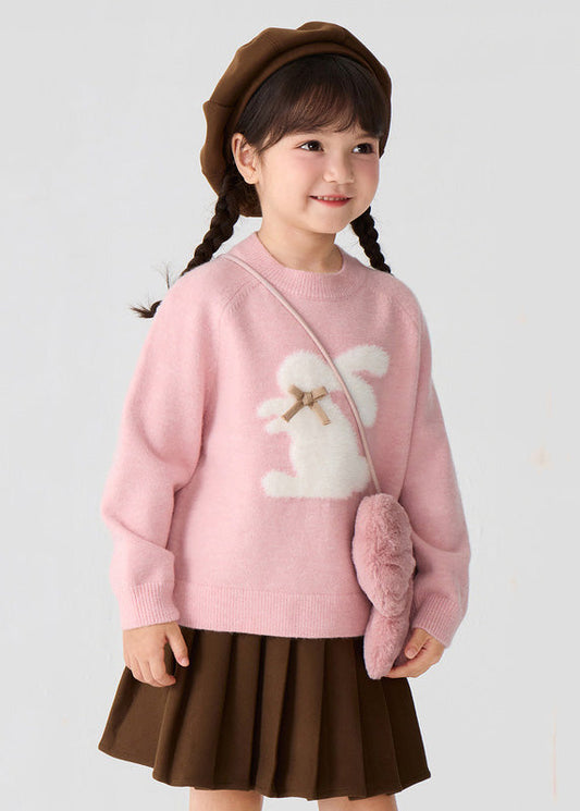 Pink Animal Print Cotton Knit Sweater Spring