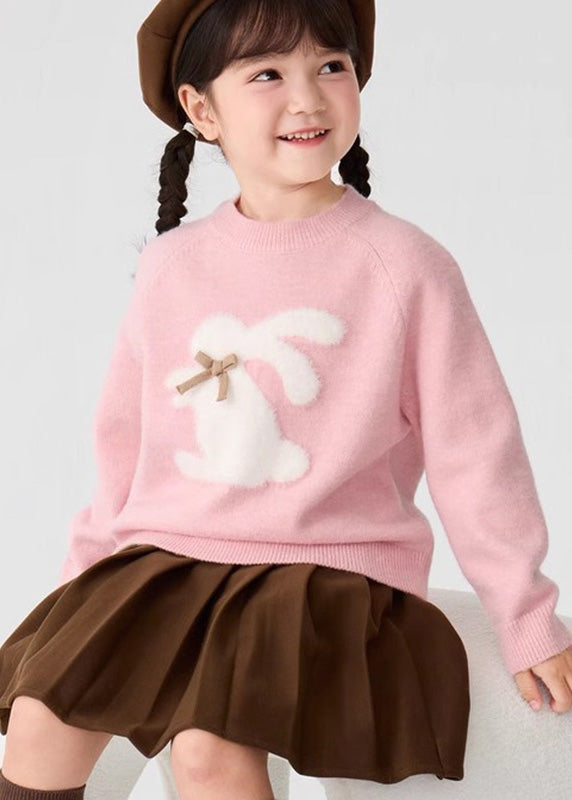 Pink Animal Print Cotton Knit Sweater Spring