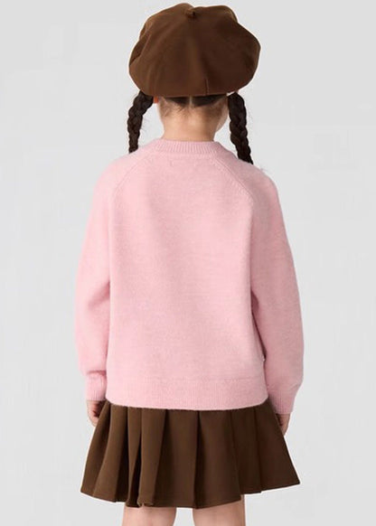 Pink Animal Print Cotton Knit Sweater Spring