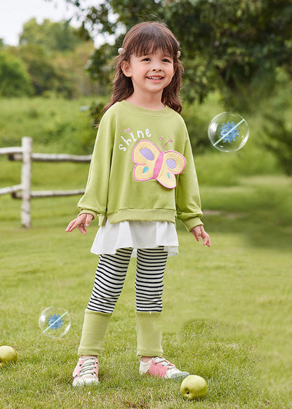 Pink Butterfly Patchwork Sweatshirts and Pants Two Pieces Set Spring