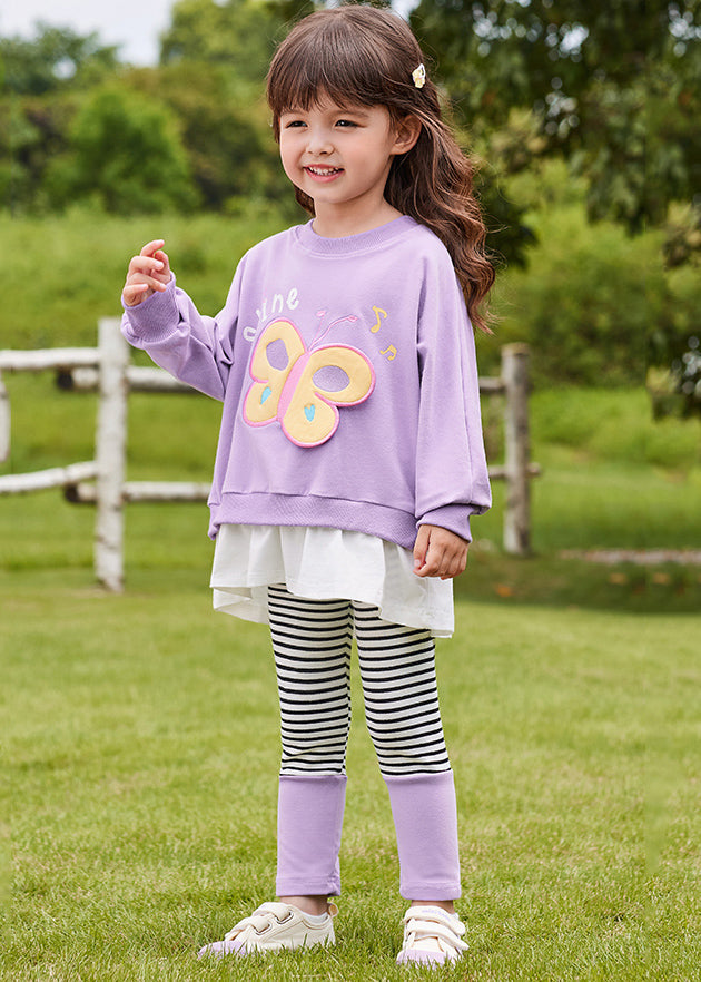 Pink Butterfly Patchwork Sweatshirts and Pants Two Pieces Set Spring