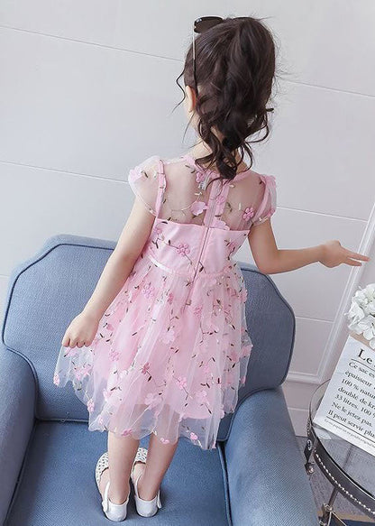 Pink Decorated Patchwork Tulle Baby Princess Dresses Summer