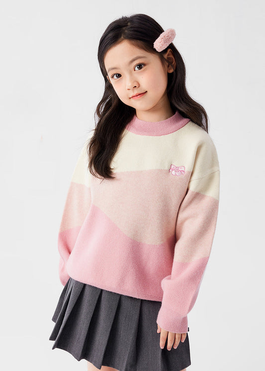 Pink O-neck Cotton Knit Sweaters Spring