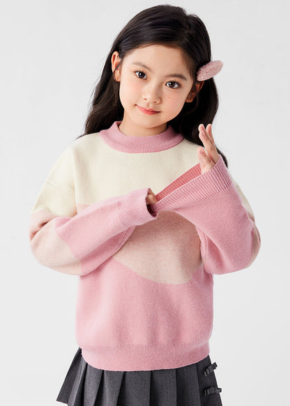 Pink O-neck Cotton Knit Sweaters Spring