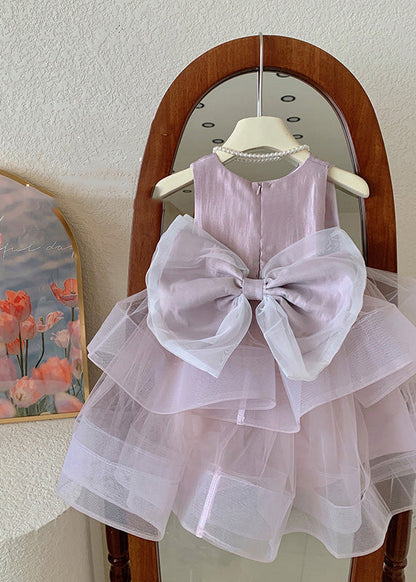 Pink O-neck Patchwork Layered Tulle Kids Dress Summer