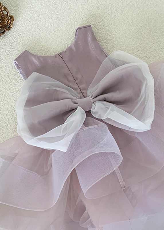 Pink O-neck Patchwork Layered Tulle Kids Dress Summer
