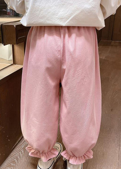 Pink Pockets Patchwork Kids Lantern Pants Spring