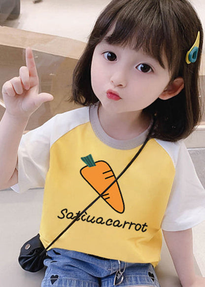 Pink Purple O-neck Graphic Print Kids Tops Summer