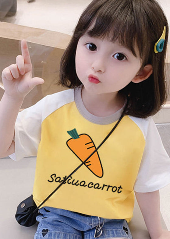 Pink Purple O-neck Graphic Print Kids Tops Summer