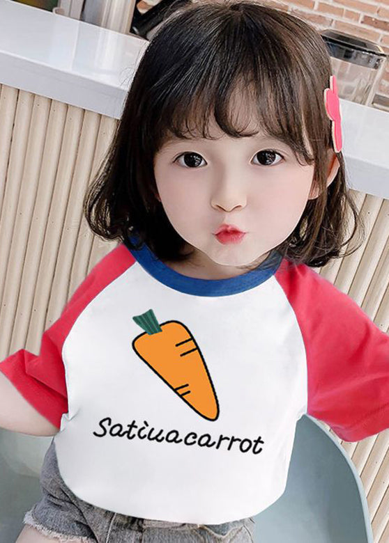 Pink Purple O-neck Graphic Print Kids Tops Summer