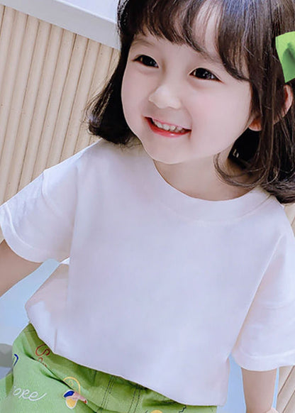 Pink Purple O-neck Graphic Print Kids Tops Summer