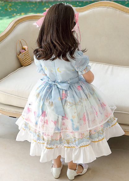Pink Ruffled Patchwork Bow Chiffon Baby Maxi Dress Summer