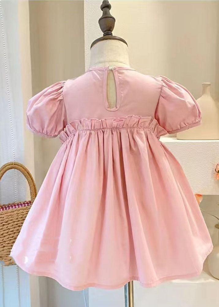 Pink Ruffled Patchwork Cotton Kids Dress Summer