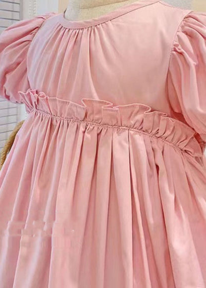 Pink Ruffled Patchwork Cotton Kids Dress Summer