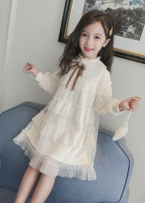 Pink Ruffled Patchwork Warm Fleece Kids Dress Fall