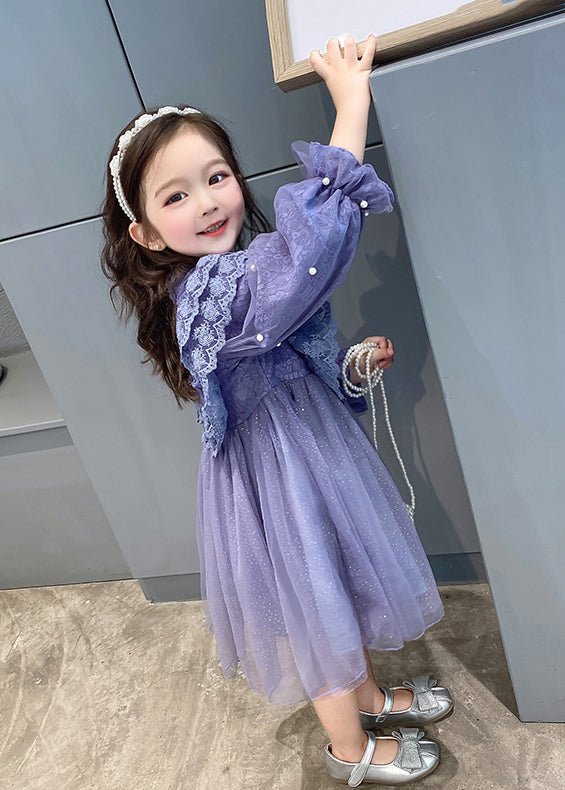 Purple Ruffled Lace Patchwork Tulle Baby Dress Fall