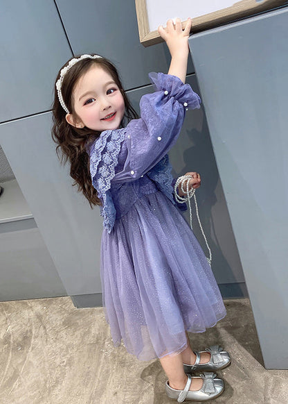 Purple Ruffled Lace Patchwork Tulle Baby Dress Fall