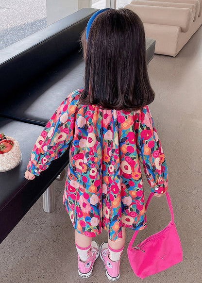 Rainbow Peter Pan Collar Print Kids Mid Dress Fall