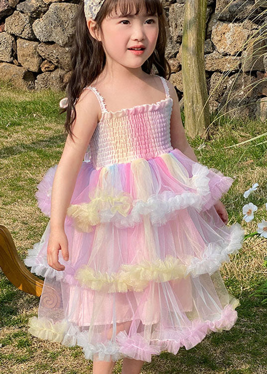 Rainbow Ruffled Layered Patchwork Tulle Baby Dresses Sleeveless