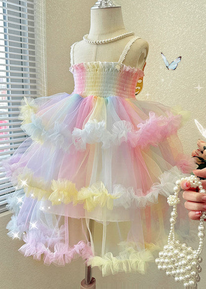 Rainbow Ruffled Layered Patchwork Tulle Baby Dresses Sleeveless