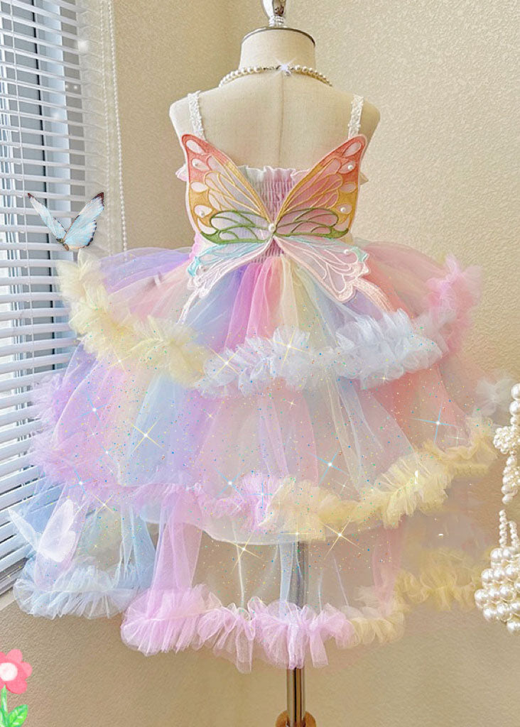 Rainbow Ruffled Layered Patchwork Tulle Baby Dresses Sleeveless
