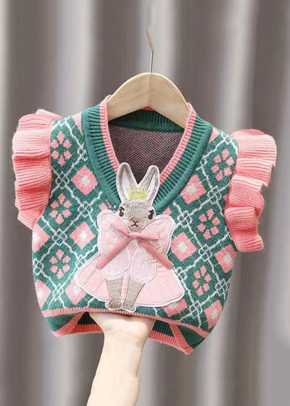 Red Ruffled Animal Patchwork Knit Baby Waistcoat Sleeveless