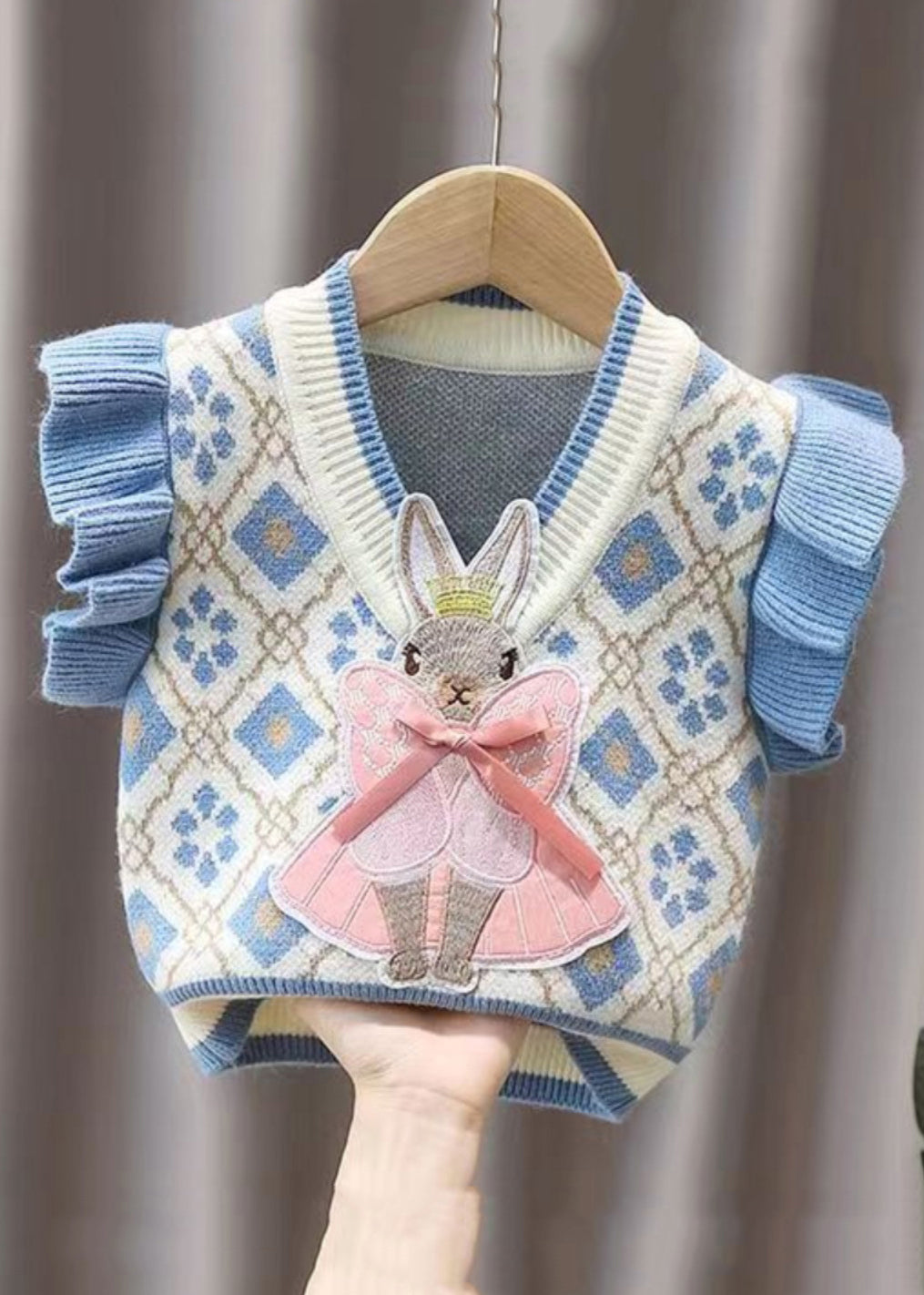 Red Ruffled Animal Patchwork Knit Baby Waistcoat Sleeveless