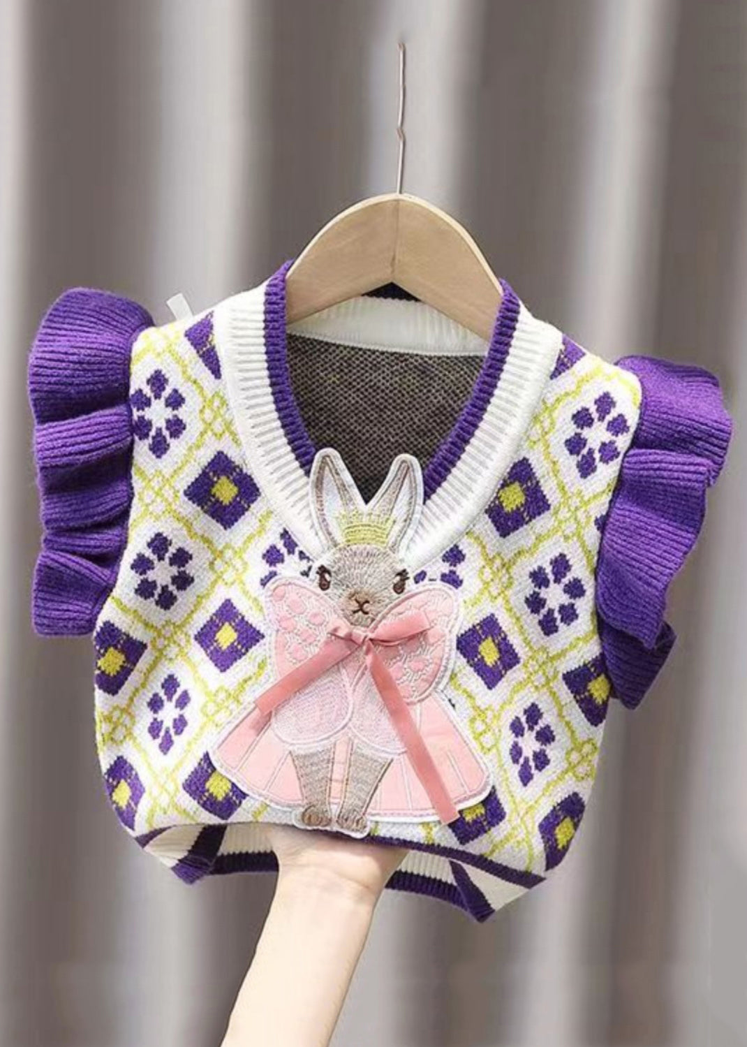 Red Ruffled Animal Patchwork Knit Baby Waistcoat Sleeveless