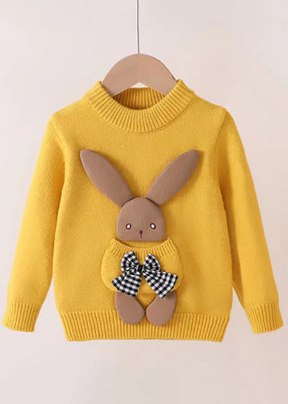 Yellow O Neck Pockets Patchwork Thick Sweater Winter