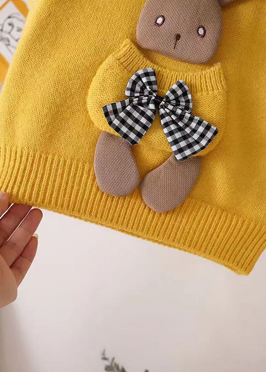 Yellow O Neck Pockets Patchwork Thick Sweater Winter